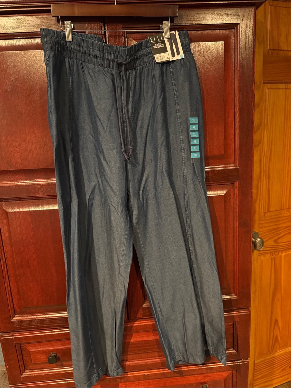 Elle Dark Blue Elastic Waist Wide-Leg Pants